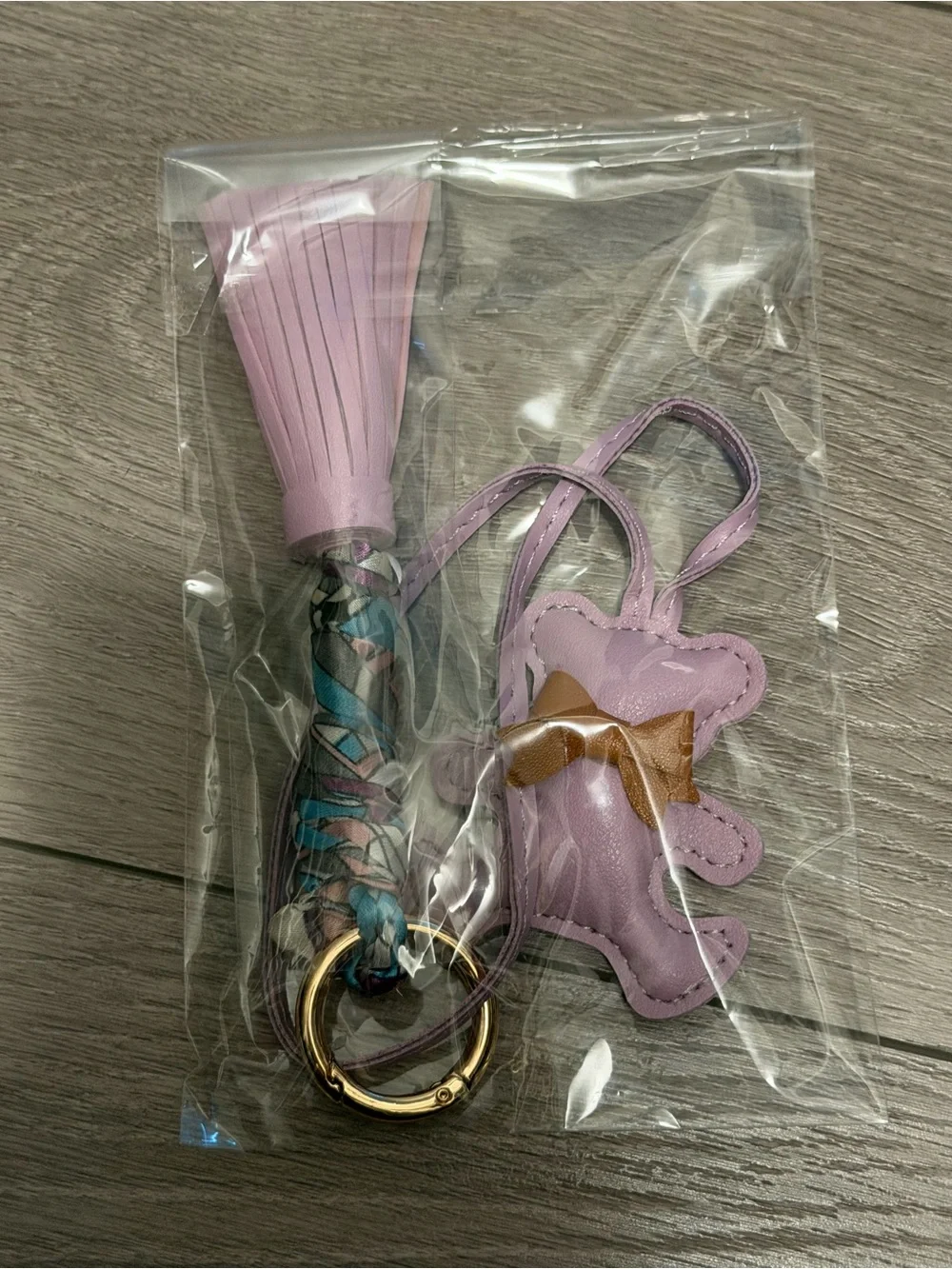 Lavender Tassel & Bear Charm Keychain - Cute Purple Accessory